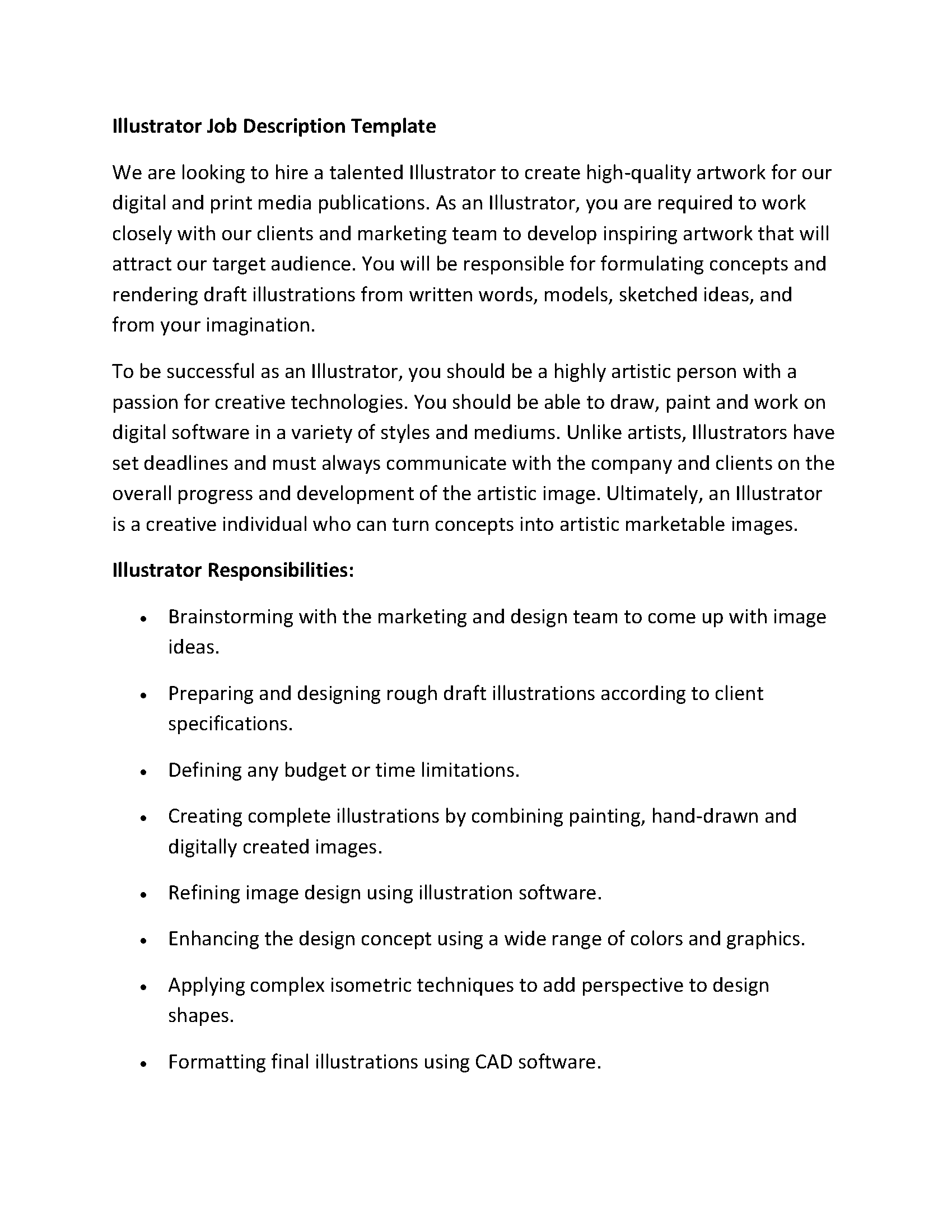 Illustrator Job Description Template